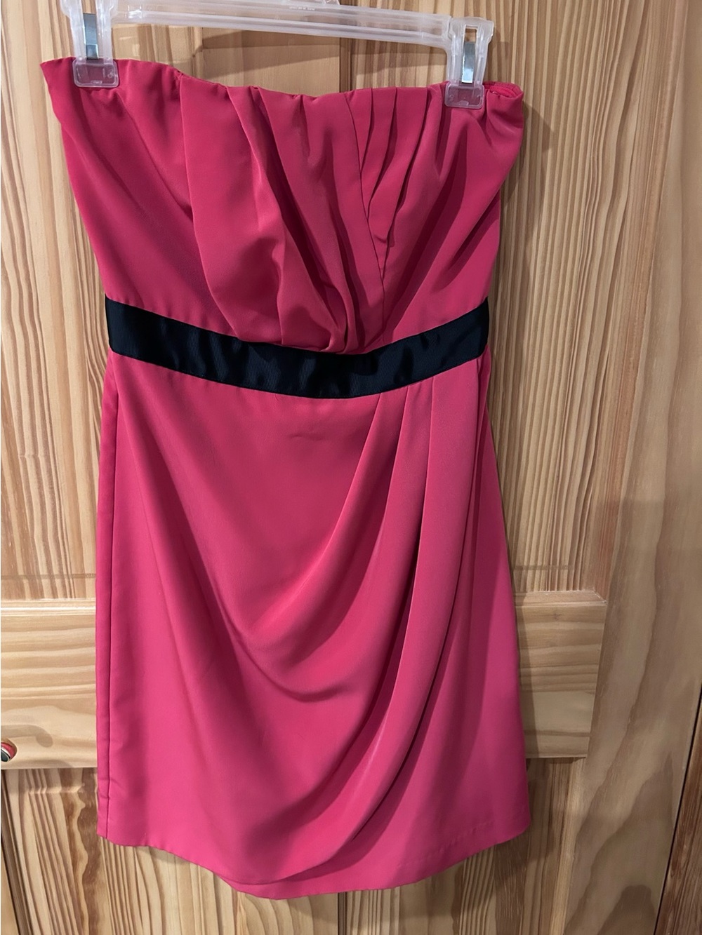 The Limited Strapless Fuchsia Dress with Black Waistband